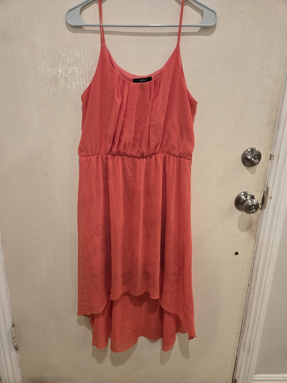 Papaya Coral High-Low Spaghetti Strap Dress